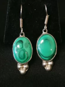 Pendientes de malaquita vintage hechos a mano de plata esterlina de México. ¡Haz una oferta! #2349 - Imagen 1 de 6