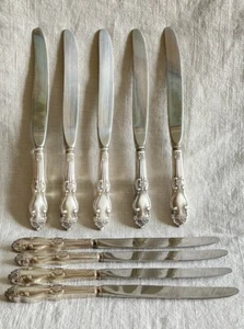 Lot of 9 HEPX Vintage Russian Silverplate Hollow Handle Rose Flowers Knives 9.5” - Picture 1 of 18