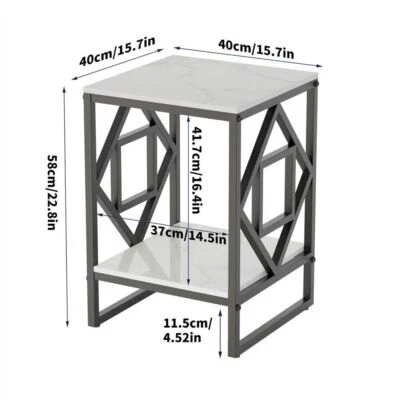 Durable Sintered Stone Top Side Table 2 Tier Storage Decorative Firm Iron Frame - Image 1 of 4