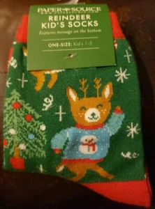 Paper Source Reindeer Christmas Socks  Kids One Size 1-5 - Picture 1 of 2
