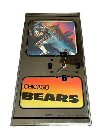 Vintage Chicago Bears Stamford Art Framed Mirror -Wall Clock NFL 20x10 Inches Cover
