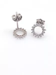 925 Sterling Silver Tiny Cz Open Circle Stud Earrings Small Studs 6mm - Picture 1 of 10
