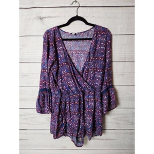 American Eagle Outfitters Womens Romper Playsuit Multicolor Floral Surplice M - Picture 1 of 8