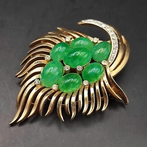 Broche Corona Trifari Alfred Philippe Broche Joyas de la India Vintage Verde - Imagen 1 de 8