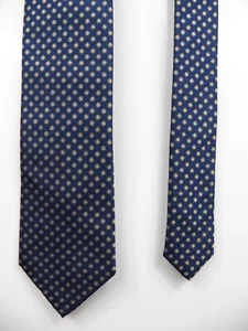ETON MENS 100% SILK NECK TIE NAVY BLUE GOLD SILVER SNOW DOT LUXURY MADE IN ITALY - Picture 1 of 9