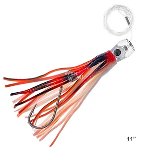 11" Red White Fishing cup Trolling Skirt rigged Lure Resin Head big game waboo - Picture 1 of 4