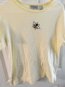 Coral Bay Damen Pullover Kurzarm Shirt Gr. L gelb/weiß Streifen Emb Bee - Bild 1 von 3