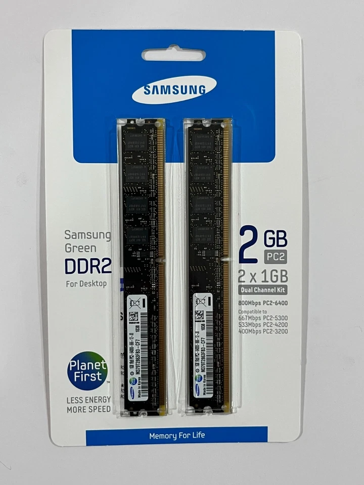 New Samsung 2 x1GB PC2-6400 DDR2-800MHz M379T2863FB3-CF7 non-ECC MV-2V1G4D/US - Image 1 of 3