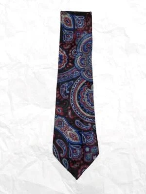 ¡Corbata BOTANY 500 roja, azul, plateada cachemira sobre negra 100 % poliéster! ¡Hecho en Estados Unidos! Foto 1 de 4