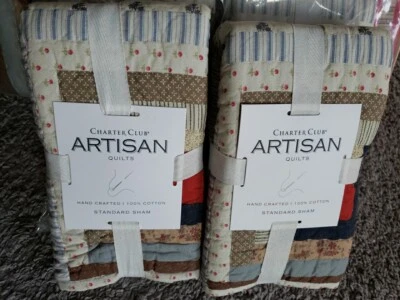 New Charter Club Artisan Log Cabin  2 Std Pillow Shams 100% Cotton  - Image 1 of 2