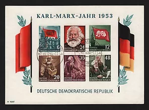 OPC 1953 Germany DDR Imperf S/S Sc#144a Mi Block 8 Karl Marx Station Cancel - Picture 1 of 1