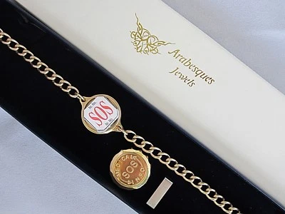 ARABESKEN SOS ARMBAND/MEDIZIN/NOTFALL 9kt VERGOLDET/EDELSTAHL TALISMAN