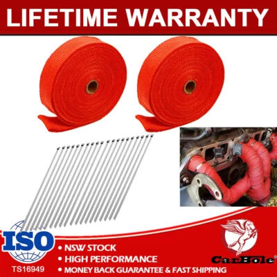 2PCS Roll x 2" 50FT Exhaust Wrap Manifold Header Fiberglass Heat Wrap Tape Red - Image 1 of 4