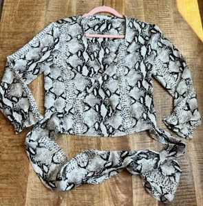 Blusa donna blu ginepro manica lunga avvolgente pelle di serpente scollo a V taglia small - Foto 1 di 8