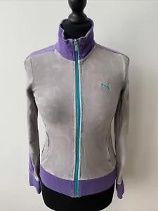 Puma Grey & Purple Velvet Track Jacket Ladies Size S - Picture 1 of 8