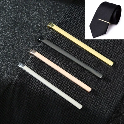 Men's Simple Tie Clip Necktie Bar Clasp Clamp Pin Gold Black Silver Rose Gold↔ - Image 1 of 4