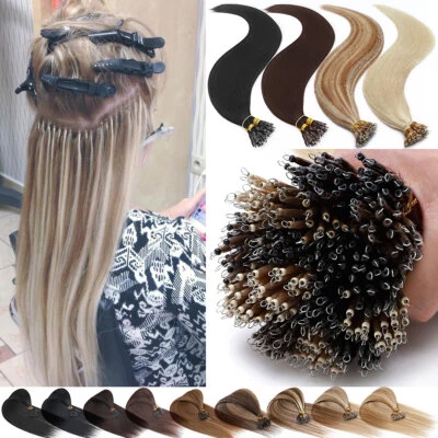 AAAA+ 200PCS Thick 100% Remy Human Hair Extensions Nano Ring Micro Loop Beads US - Image 1 of 4