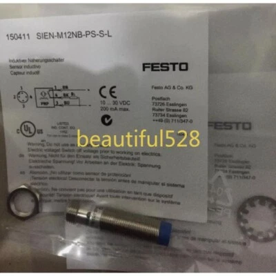 New One Festo SIEN-M12NB-PS-S-L 150411 Proximity Sensor Free Shipping - Image 1 of 2