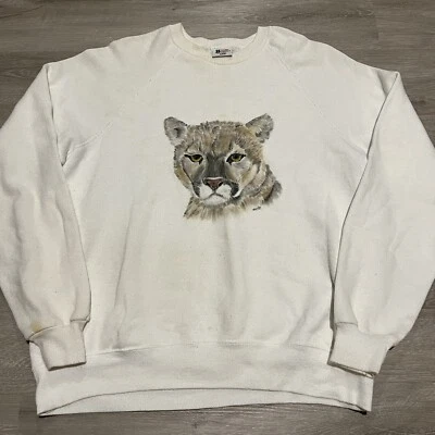 Винтажная женская толстовка с ручной росписью Mountain Lion Crewneck размер XL 90-е  - Изображение 1 из 4