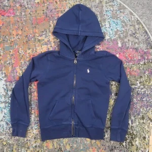 Polo Ralph Lauren Hoodie Youth Medium 8-10 Navy Blue Full Zip Fleece Jacket - Picture 1 of 8