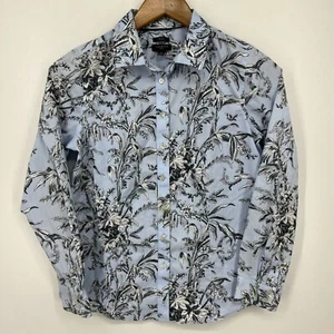 Talbots Long Sleeve Button Shirt Women's 4P Blue Floral Non-Iron Cotton Blend - Picture 1 of 9