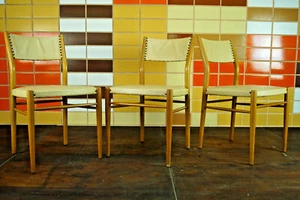 60er Retro Esszimmer Stuhl Designer Sessel Vintage Mid-Century Holz Vinyl 1/3 - Bild 1 von 12