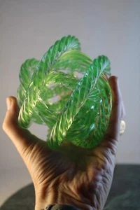 Murano Infinity Rope Brown Ribbed Green Art Glass Twisted Knot Paperweight - Picture 1 of 7