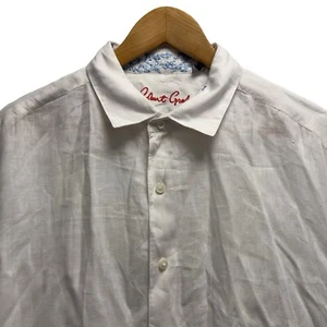 Robert Graham Men's Size L Button Front Short Sleeve White Linen Shirt India euc - Picture 1 of 5