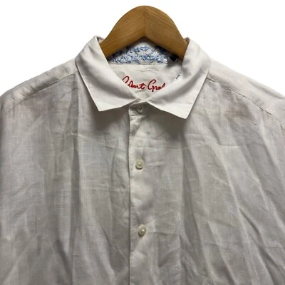 Robert Graham Men's Size L Button Front Short Sleeve White Linen Shirt India euc - Image 1 of 4