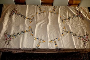 Hecho a mano arte único bordado mantel lino decoración vintage 170 Χ 170cm - Imagen 1 de 24