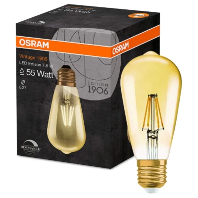 OSRAM 1906 LED 55W VINTAGE FILAMENT GLASS ES BULB [DIMMABLE] | EDISON - LV972360 - Image 1 of 4