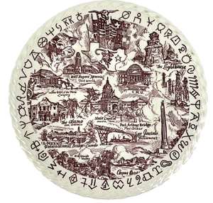 Vintage Vernon Kilns STATE OF TEXAS Plate Austin Dallas Alamo Ft. Worth Brands - Picture 1 of 5