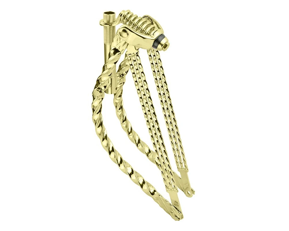 Vintage Lowrider 20" Bent All Square Triple Twisted Spring Fork 1" Gold Bike. - Image 1 of 1
