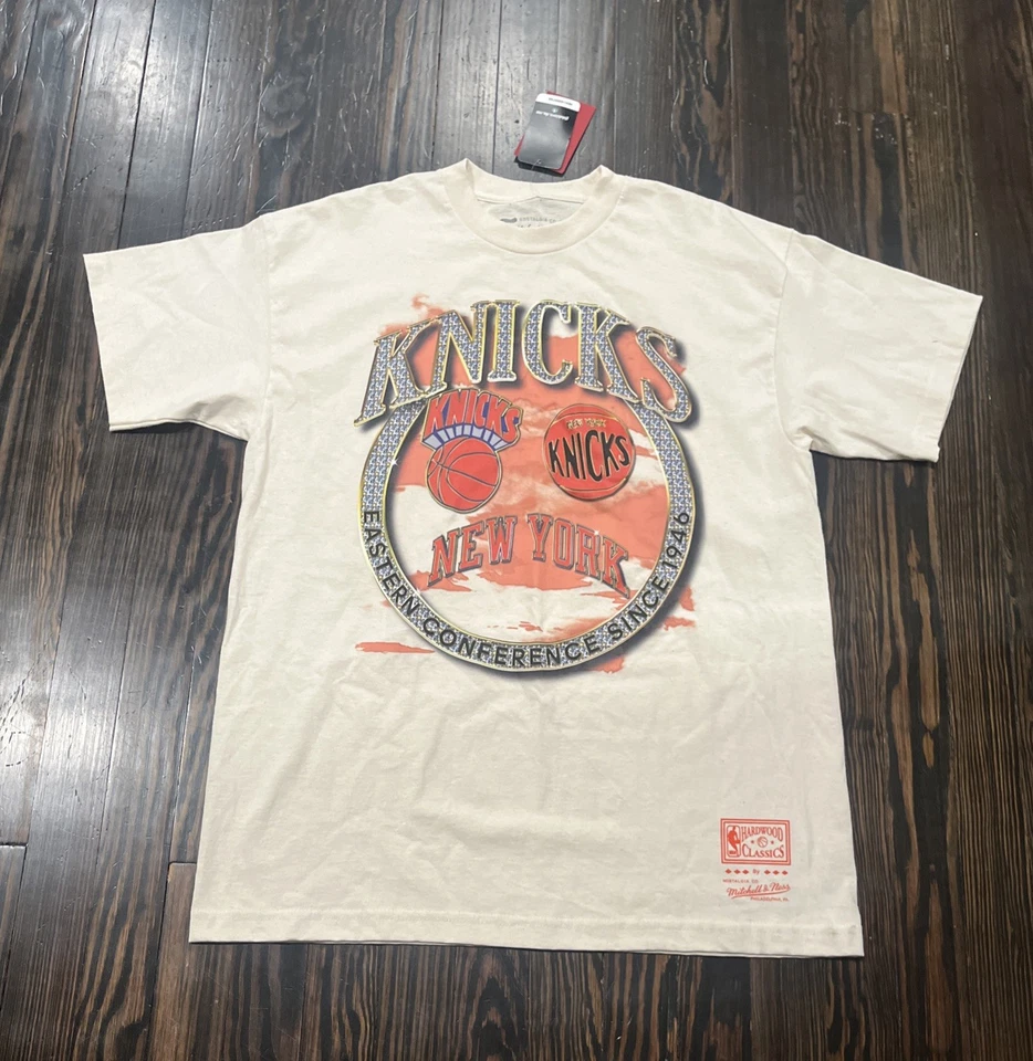 Mitchell Ness New York Knicks T Shirt Men’s XL Beige Cotton NEW - Image 1 of 4