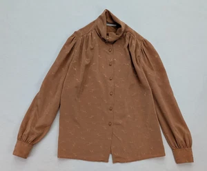 JH Collectibles Vintage Women's Blouse Size 8 Tan Brown High Neck Silky Textured - Picture 1 of 14
