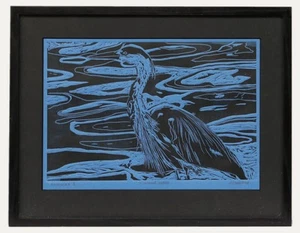 J. R. Mackay - Framed Contemporary Wood Engraving, Richmond Heron - Picture 1 of 6
