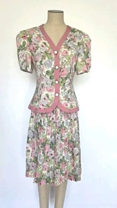 Conjunto de falda y top floral de dos piezas vintage S.L.Fashions Cottage talla 10-EXC - Imagen 1 de 13