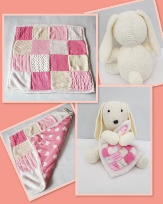 2  Knitting Pattern Instructions To Make A Toy Rabbit & 80cm/31.52" Baby Blanket - Image 1 of 4