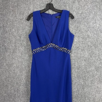 Платье Carmen Marc Valvo женское размер 10 синее с вышивкой вечернее - Изображение 1 из 4