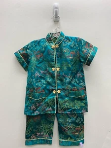 SIZE 4 Teal Green Multi Color Girl's 2pc - Picture 1 of 3