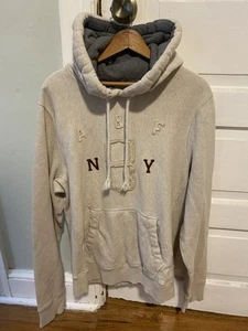 Abercrombie & Fitch NY Muscle Hoodie Sweatshirt pullover oatmeal 2XL Distressed - Picture 1 of 9