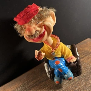 Vintage Toy Nodder Bobblehead Taiwan Old Bald Man w Hat Smoking Cigar - Picture 1 of 15