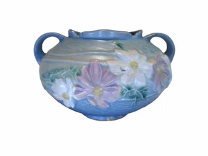 Antike Roseville Doppelhenkel Blau Kosmos Vase - Bild 1 von 7