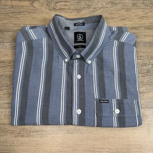 Volcom Mens Short Sleeve Button Down Shirt SIze Large Vertical Striped B18 - Picture 1 of 22