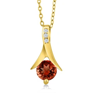 1.05 Ct Round Red Garnet 18K Yellow Gold Plated Silver Pendant with Chain - Picture 1 of 3