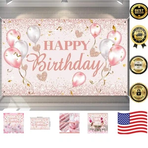 Exquisite Pink and Rose Gold Happy Birthday Party Backdrop - Stunning Decor - Picture 1 of 8