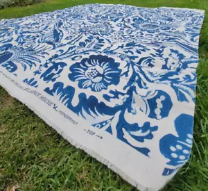 Vintage Clarence House ' Delft ' Indigo Blue Hand Print Cotton Fabric Exclusive - Picture 1 of 11