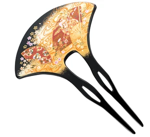 Japanese Lacquer Geisha Kanzashi comb Kimono Hairpin black Urushi Kyoto Japan - Picture 1 of 5