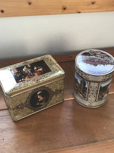 Estate Lot of 2 German & Holland Gilt Dutch Masters Pictures Metal Cookie Candy - Bild 1 von 8