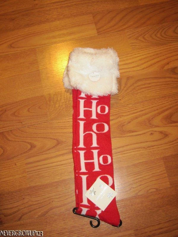 MUJER HASTA LA RODILLA HO HO NAVIDAD~CALCETINES DE VACACIONES~PIEL SINTÉTICA BLANCA~NUEVO CON ETIQUETAS Foto 1 de 1